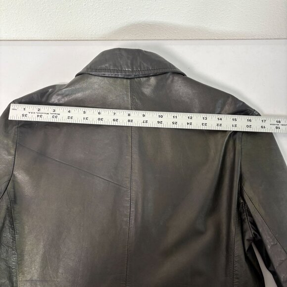 J Crew Leather Jacket Womens S Black Green Iridescent Button Front Pockets - Picture 11 of 11
